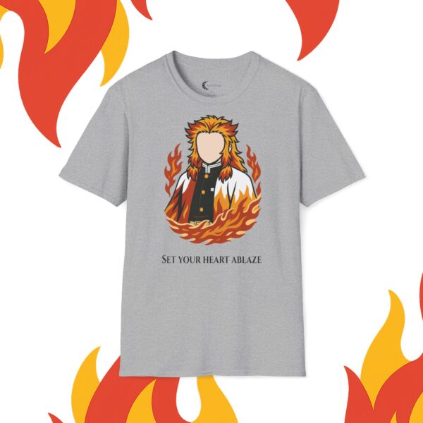 Kyōjurō Rengoku, Unisex Fire-Themed T-Shirt, Set Your Heart Ablaze Tee, Passionate Gift for Anime Fans, Motivational Casual Wear - Afbeelding 6