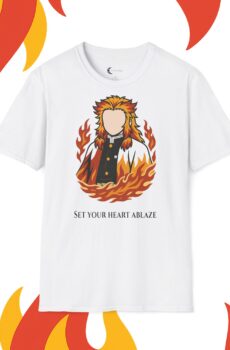 Kyōjurō Rengoku, Unisex Fire-Themed T-Shirt, Set Your Heart Ablaze Tee, Passionate Gift for Anime Fans, Motivational Casual Wear